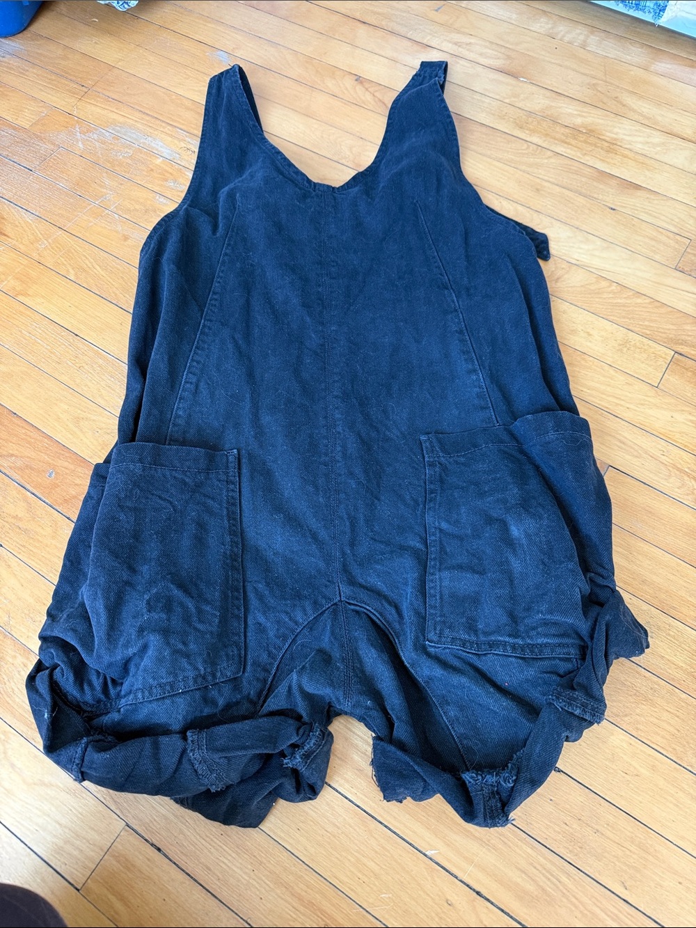 Free People Black Cotton Romper with Front Pockets